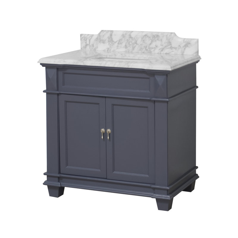 Ensemble de meuble-lavabo simple 36 po Aoibhin, Gris marine, Marbre de Carrare