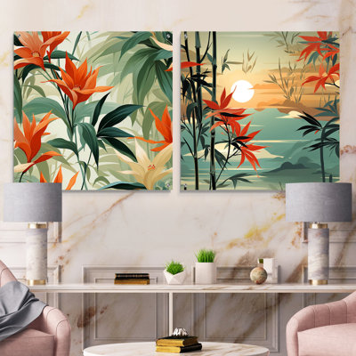 Armine - Coastal Tropical Acrylic Wall Art Glass Set Of 2