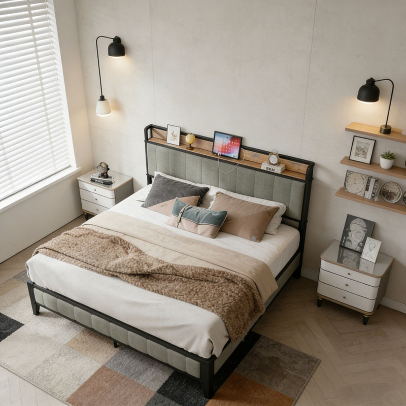 Base de lit avec station de charge, Lit double