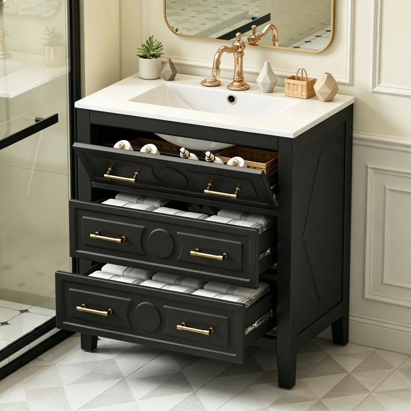 Meuble-lavabo avec lavabo et 3 tiroirs, Black