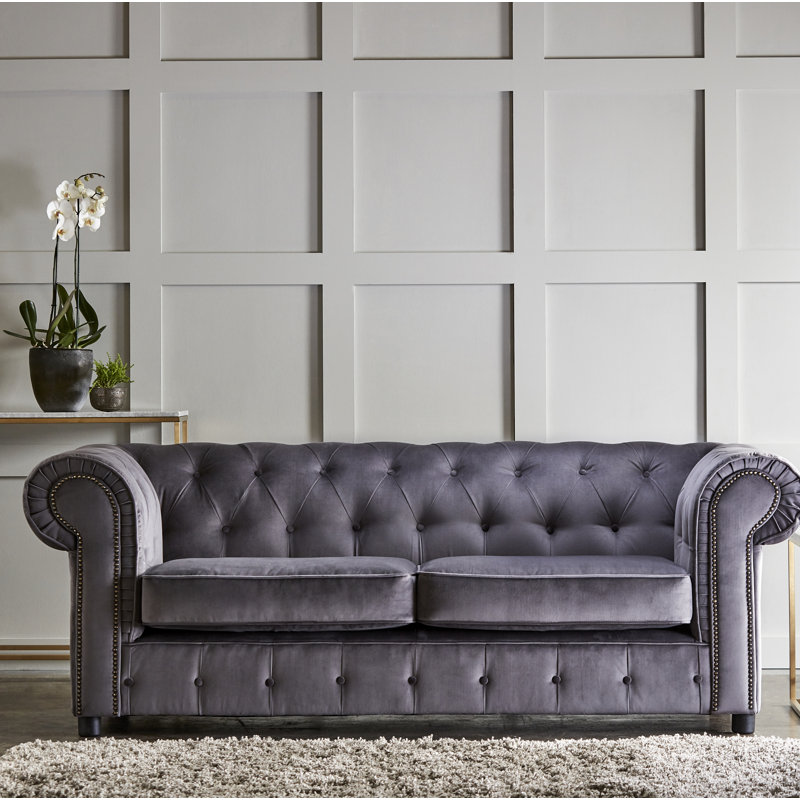 Aaron 2 Seater Velvet Sofa, Grey, 2
