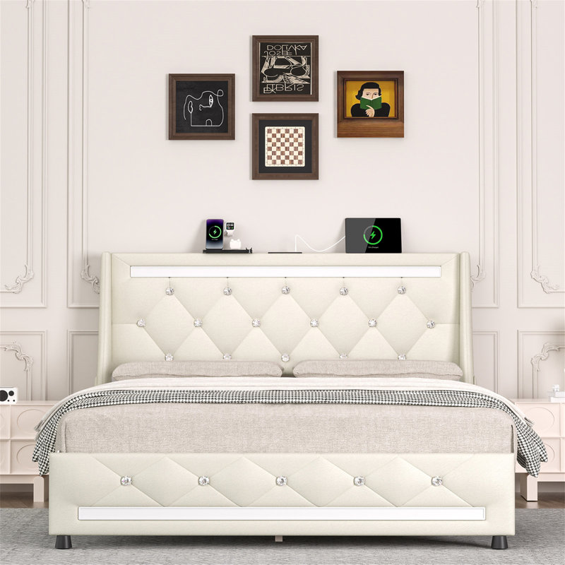 Bed Frame With Headboard, Full, White