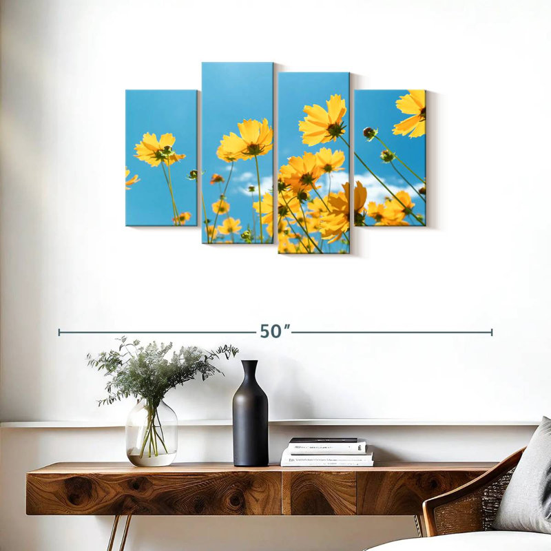 Harnek fleurs jaunes sur fond de ciel bleu, H 22 po x l 36 po