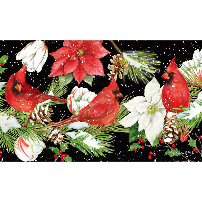 Joyful Cardinal Winter Visit Sassafras Switch Mat, 18" W x 30" L