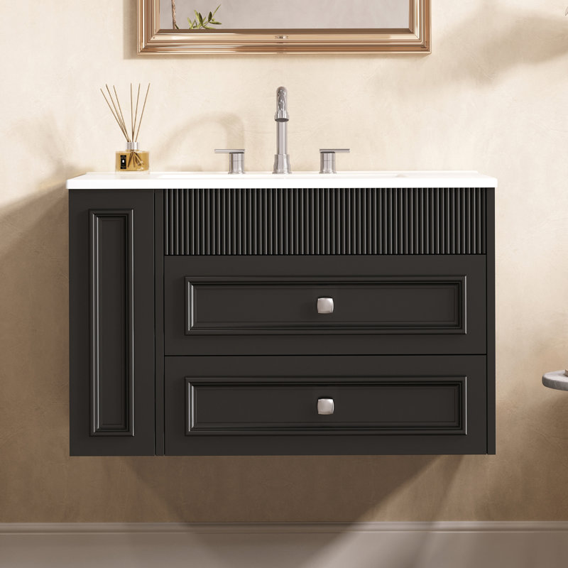 Meuble-lavabo flottant simple 30 po avec comptoir en céramique Gail, Noir
