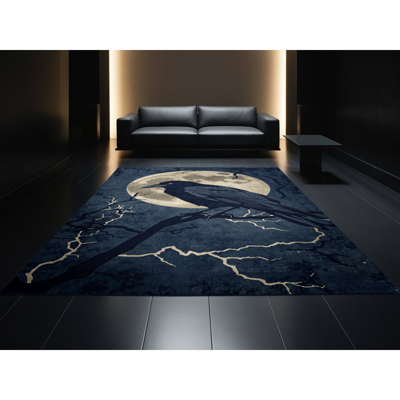 Soft Plush Feemster Halloween Modern & Contemporary Abstract Area Rug in Gray – Navy Binding, 7x9