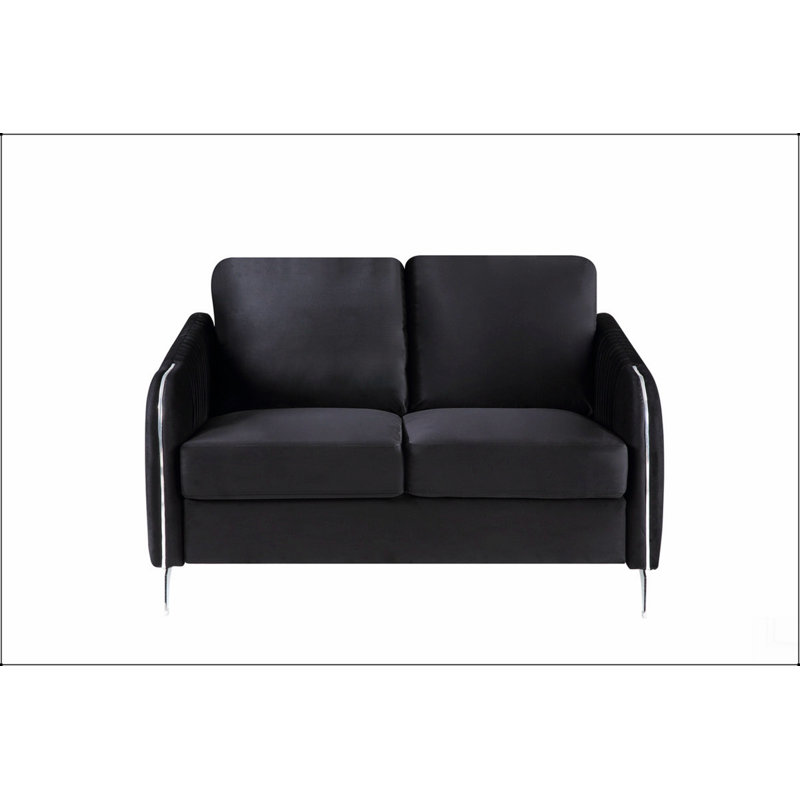 54" Black Velvet Modern Chic Loveseat Couch