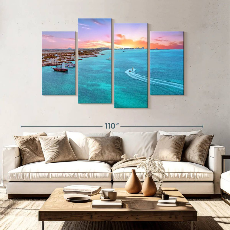Coucher de soleil sur la plage d'Aruba, H 54 po x l 84 po