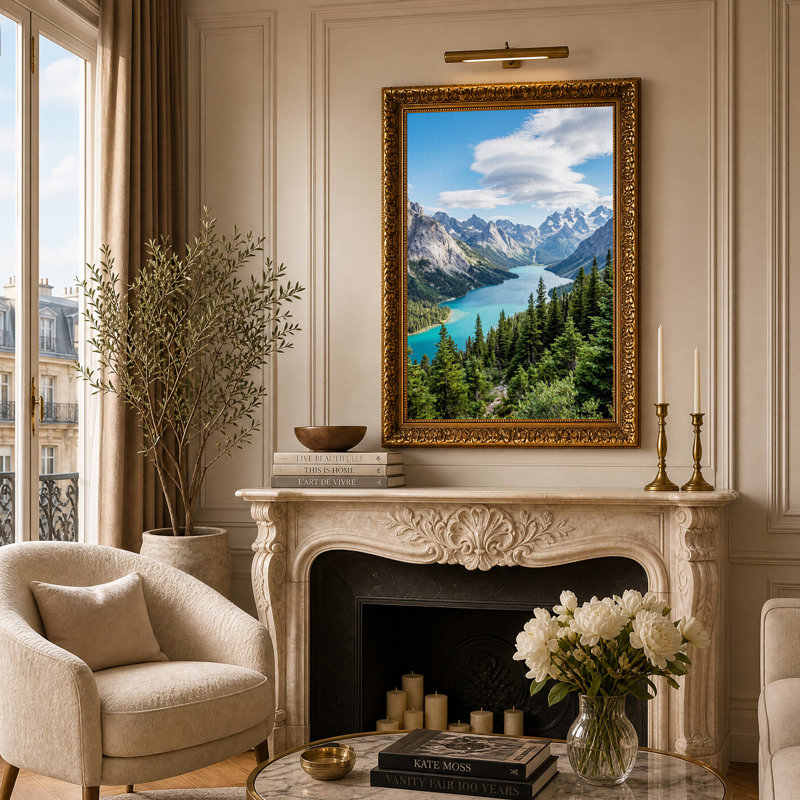 «Snowy Mountain Range Over Turquoise Lake», art mural sur toile, H 24 po x l 16 po