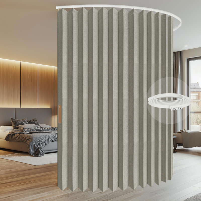 100% Blackout Accordion Room Divider Curtains - With Flexible Ceiling Track Total Privacy Sound Proof Curtains Suitable For Bedroom Patio Sliding Door(Grey, W100 X L84, 1 Pack)