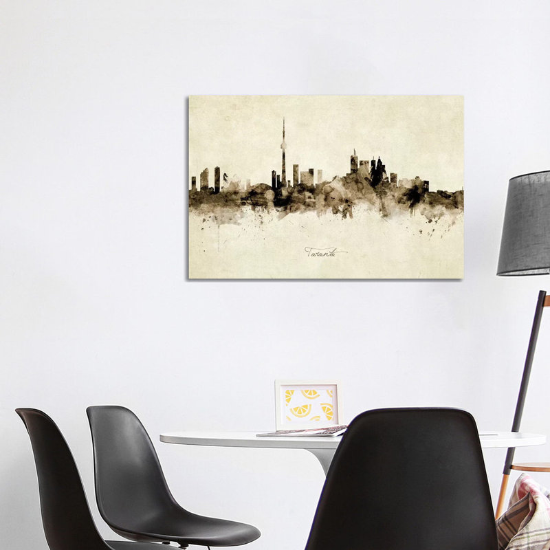 «Toronto Canada Skyline» par Michael Tompsett - peinture sur toile tendue, H 26 po x l 40 po x 1,5 po