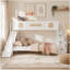 Lit double superposé au-dessus de grand lit double avec glissière et escalier de rangement, blanc-2101018105