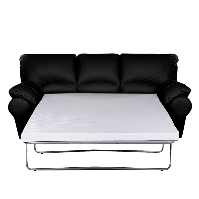 Heppman Genuine Leather 3-Seat Fold-out Sleeper Sofa, Black