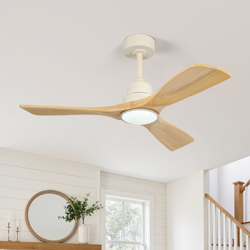 Ventilateur de plafond 42 po en bois massif avec lumière et télécommande, ventilateur de chambre à coucher moderne à 3 pales avec lumière DEL à intensité variable et moteur à courant continu réversible