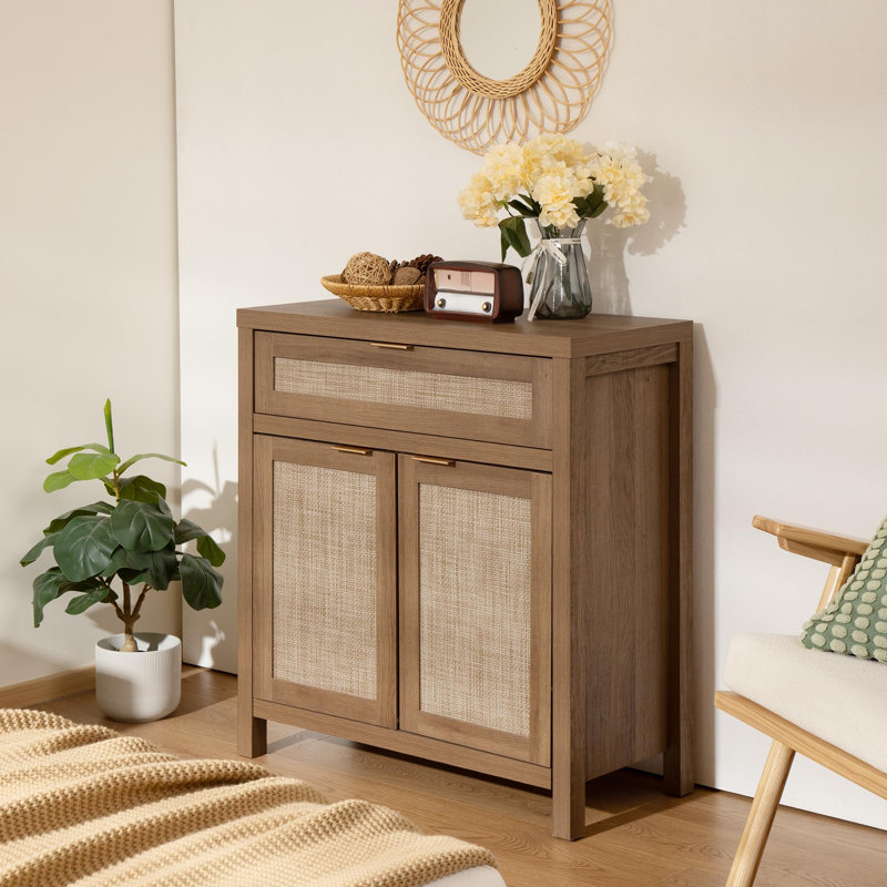 Buffet armoire avec rangement, armoire d'appoint en rotin avec tiroir de portes, console de table basse Boho Credenzas Farmhouse