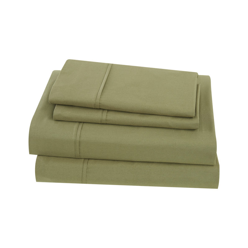  Ensemble de draps 100% coton 200 fils Classic, Ensemble de draps pour lit double avec 2 taies d'o, Vert olive