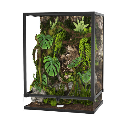 67 Gallon Reptile Terrarium 36×18×24 Inch, 4.8mm Tempered Glass, Convertible Side Panels, 6.3" Waterproof Base, Anti-Escape Locks & Mesh Vent Top, Easy Assembly