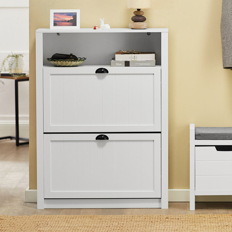 14 Pair Flip Down Shoe Storage, White, 110cm H x 80cm W x 24cm D