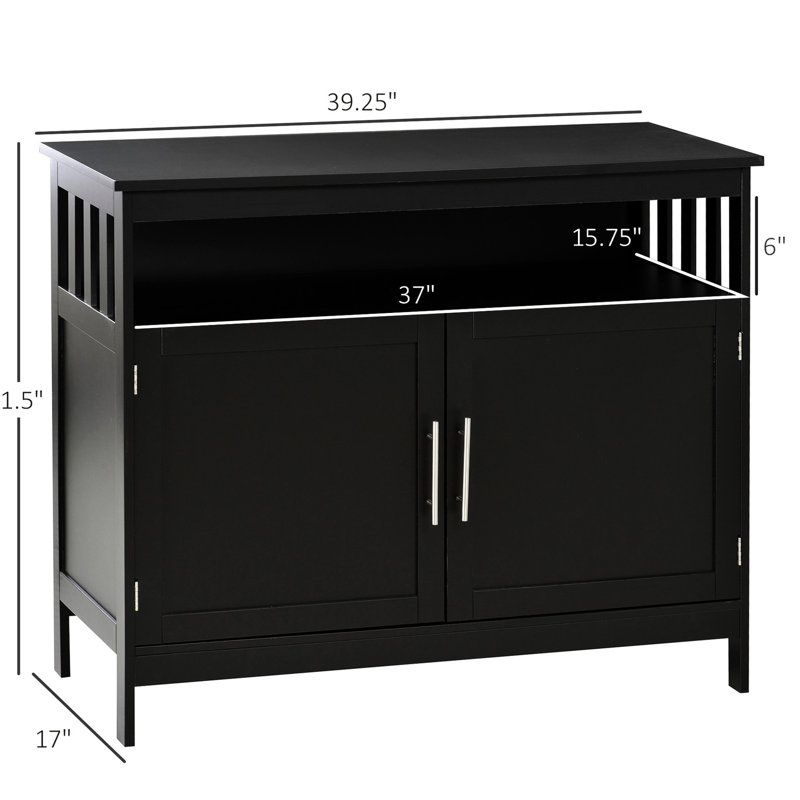 Buffet noir avec tablettes de capacité de poids de 22 lb, buffet, espace ouvert multifonctionnel et tablette