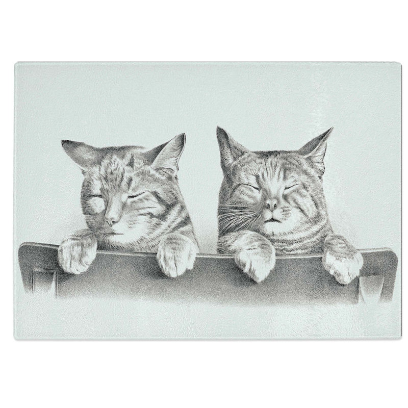 Tempered Glass Cats Chopping Board, 39 cm W x 28.5 cm L