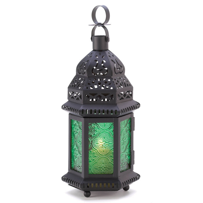 GLASS MOROCCAN LANTERN, Black/Green
