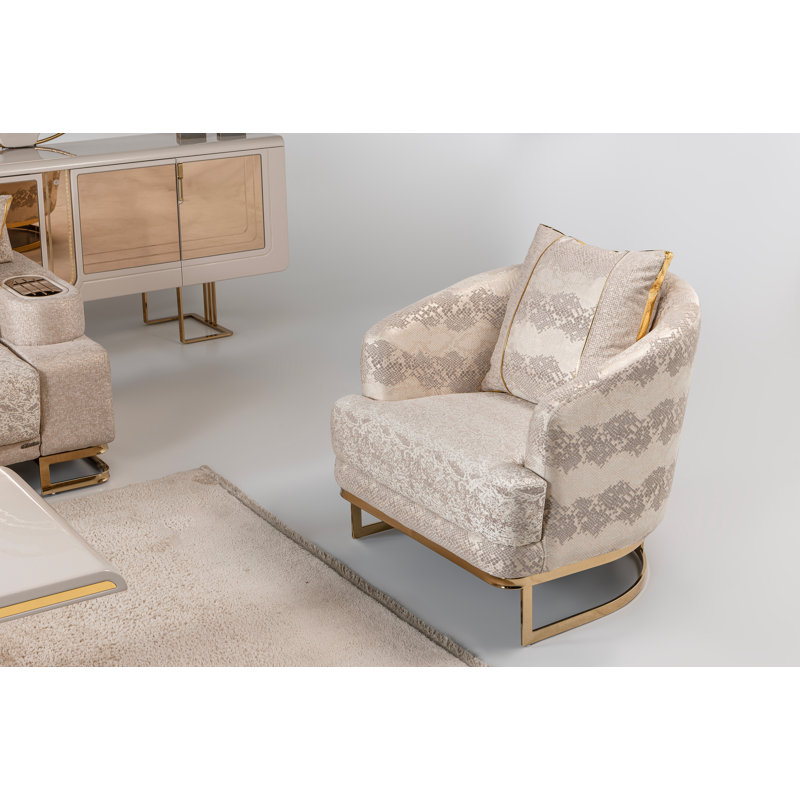 Chaise d'appoint en tissu de luxe moderne avec base dorée