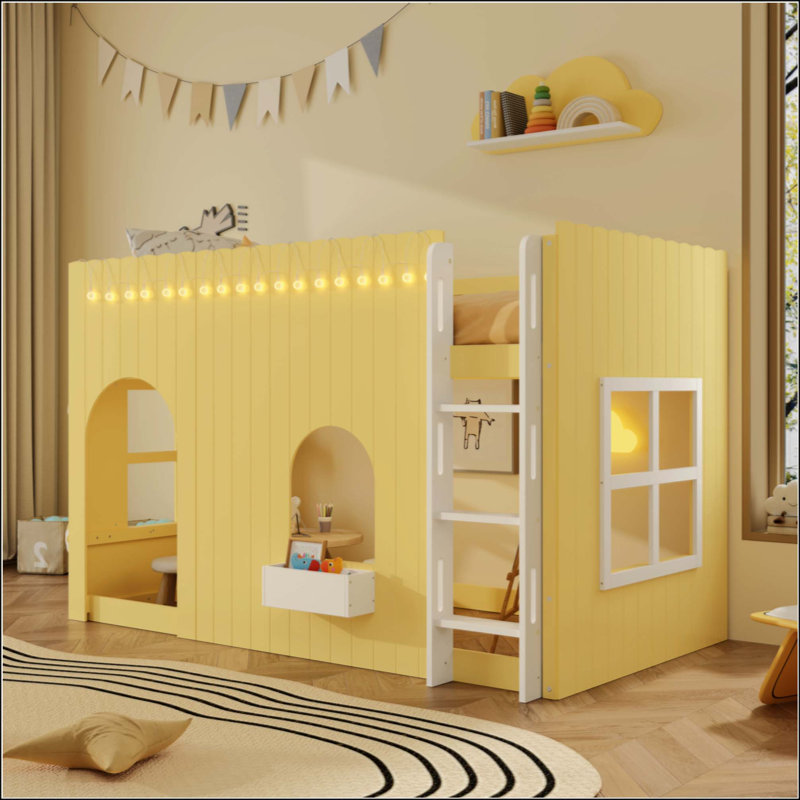 Lit mezzanine pour enfants avec lumière DEL chaude, Twin, Yellow