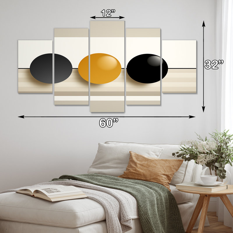 «Geometric Momentum Moon Balance - Minimalisme», art mural 5 pièces