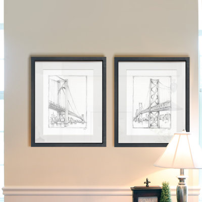 Suspension Bridge II-ensemble de 2 reproductions d’art sur papier encadrée