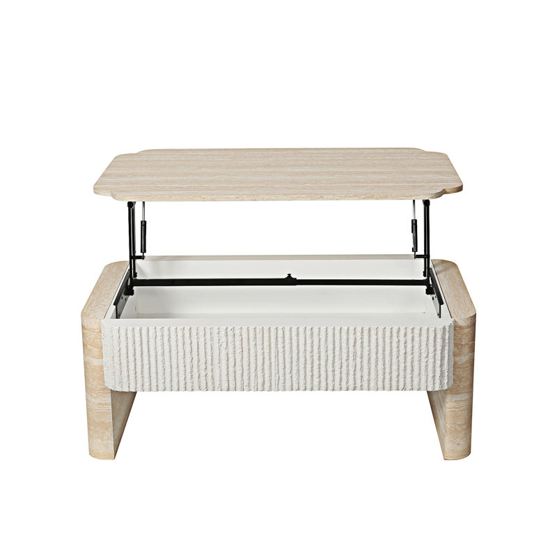 Table basse à plateau relevable avec rangement dissimulé, H 15,56 po x l 39,38 po x P 23,63 po, Beige / jaune