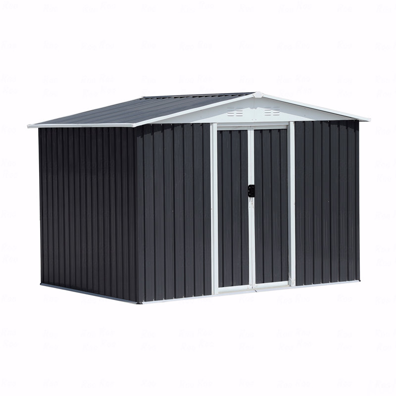 8X6 Feet Apex Roof Dark Grey Aluminum Alloy Frame Garden Shed With Sliding Door, 72.6" H x 99.6" W x 70.4" D
