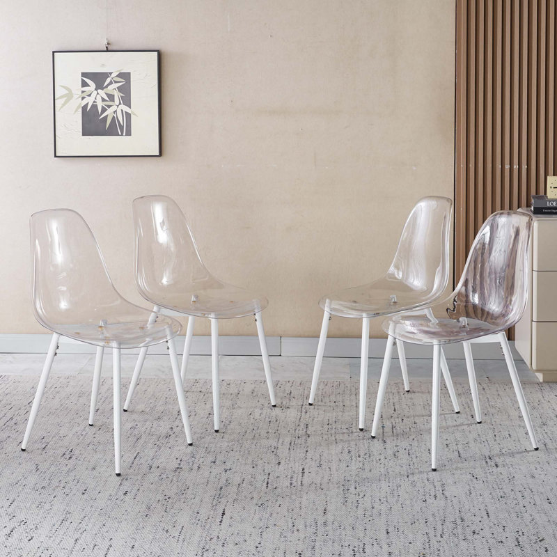 Chaise de salle à manger, ensemble de 4, pieds en métal, siège en plastique