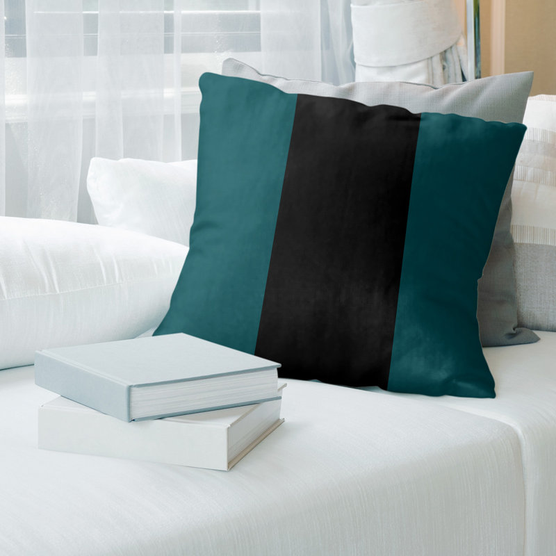 Coussin décoratif , 14 po x 14 po, Vert / Noir, Polyester sergé