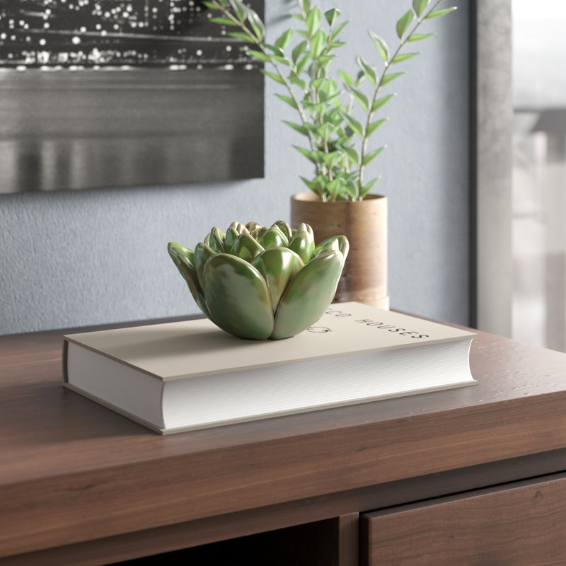 Fleur de désert en céramique Arciniega, Vert, H 3,5 po x l 5,5 po x P 5,5 po