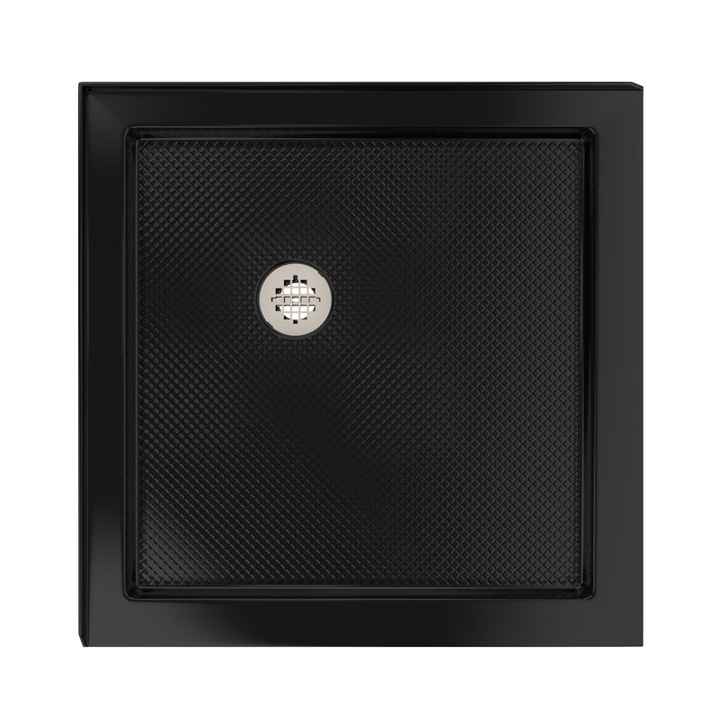 DreamLine SlimLine 36 inch D x 36 inch W x 2 3/4 inch H Corner Drain Double Threshold Shower Base in Black, Matte Black