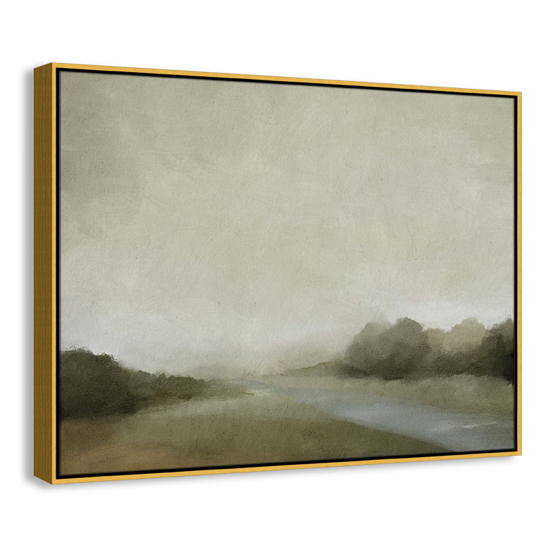 Peinture à l'aquarelle sur cadre flottant Vanora "Lovers Creek", H 31,5 po x l 41,5 po, Doré