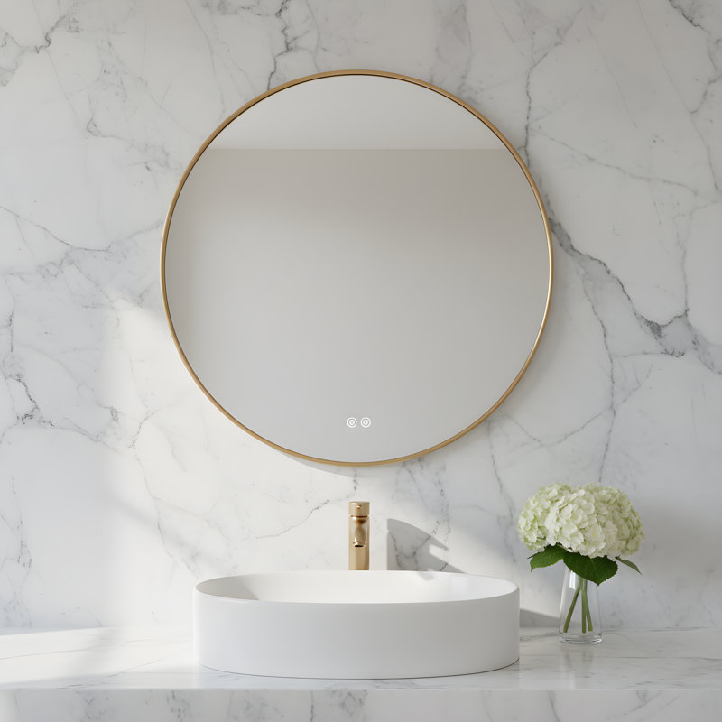 Miroir rond Cadre 30x30 de Génération Lighting , Laiton satiné, 30 po x 30 po