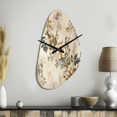 Charme de maison de campagne rétro beige floral - horloge murale asymétrique florale en métal, sans horloge murale