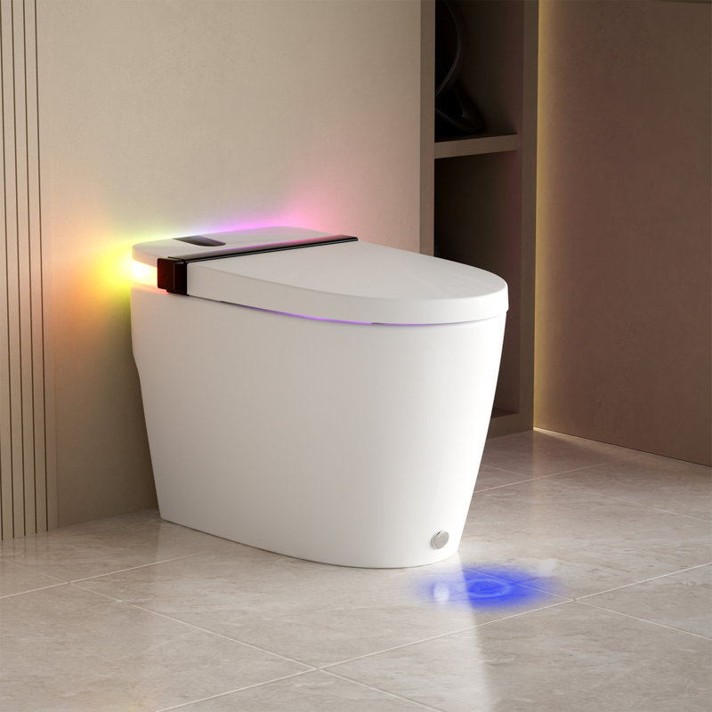 Toilette intelligente à capteur laser avec siège chauffant, chasse d'eau automatique, lavage à bulles, bouclier en mousse, télécommande et affichage à DEL
