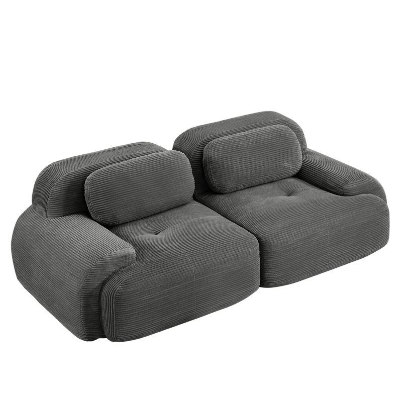 Velours côtelé gris de 82 po avec séparation, courbé, à conception coulissante, pour installation audiovisuelle modulaire, structure, coussins à haute résilience, ambiance