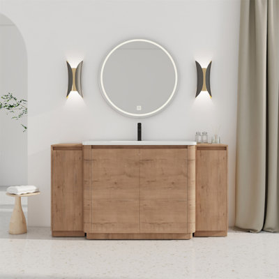 Meuble-lavabo autoportant 64 po avec lavabo en céramique blanche et 2 petites armoires de rangement, porte à fermeture en douceur