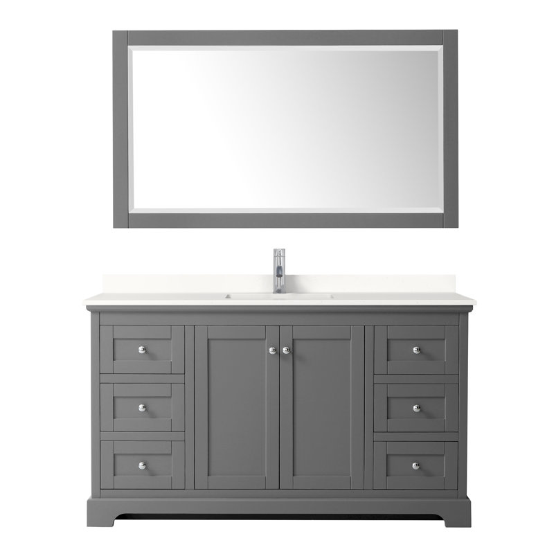 Avery Single Bathroom Vanity with Top, Dark Gray, Polished Chrome, Giotto Quartz