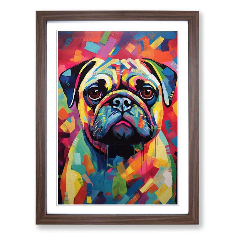 Pug Modern - Single Picture Frame Print on Wood, Walnut Framed, 46cm H x 34cm W x 2cm D