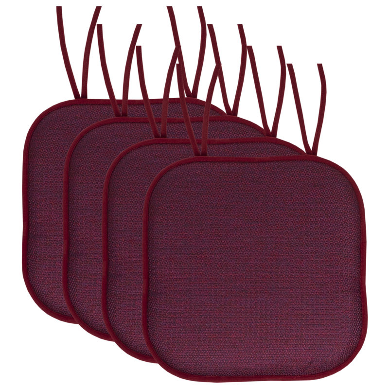 Cameron Memory Foam No Slip Back 16" x 16" Chair Pad Cushion with Ties, Wine/Wine Polyester, 4