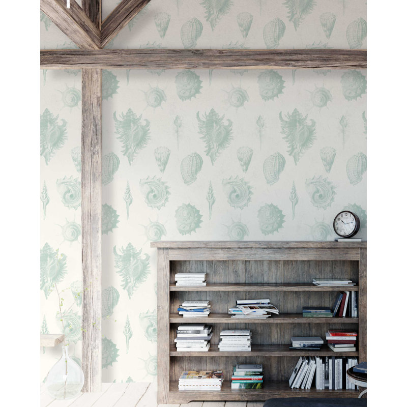 Shell Fossils 33' L x 20.5" W  Wallpaper Roll, Green