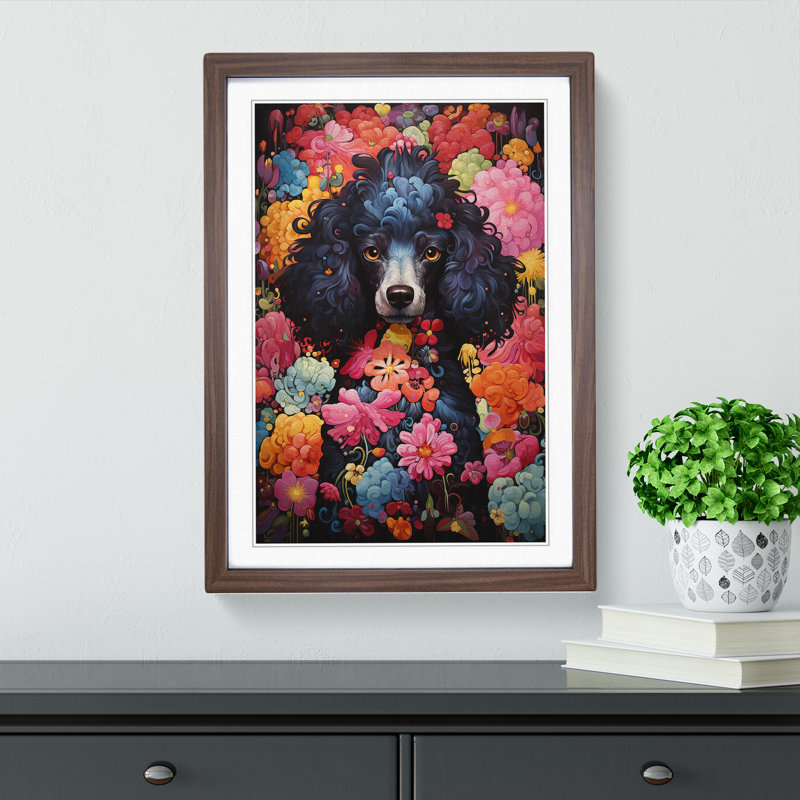 Poodle Expressionism - Single Picture Frame Print on Wood, Walnut Framed, 34cm H x 25cm W x 2cm D