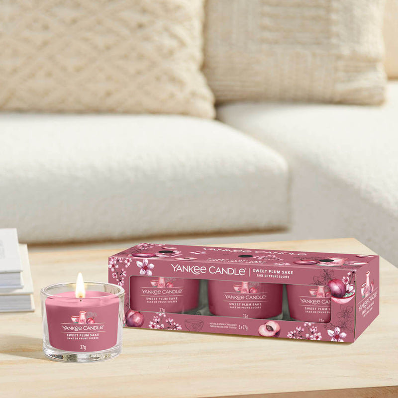 Yankee Candle - 3 Packed Filled Votives - Sweet Plum Sake