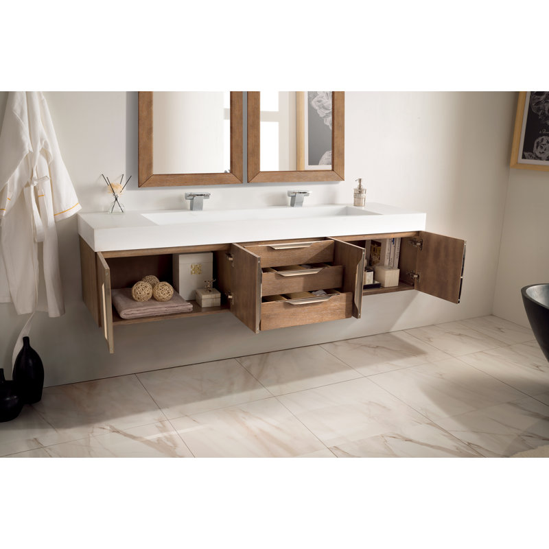 Mercer Island 72'' W Double Vanity, Latte Oak, Radiant Gold
