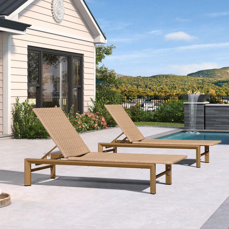  Chaise longue de patio entrelacée en osier 1 pièce, Beige, Régulier