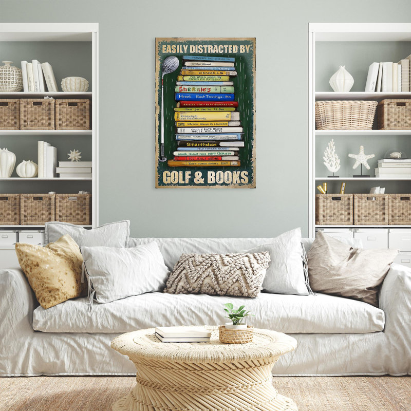 «Easy Facilement distrait par le golf et les livres» - Rectangle 1 pièce «Facilement distrait par le golf et les livres» - Rectangle 1 pièce, impression sur toile tendue sur toile tendue